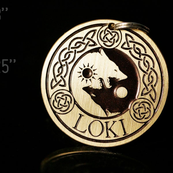 Etiqueta de perro lobo vikingo, etiqueta de identificación de mascota Loki, etiqueta de perro personalizada, etiqueta de nombre de perro personalizada para perro, 4446