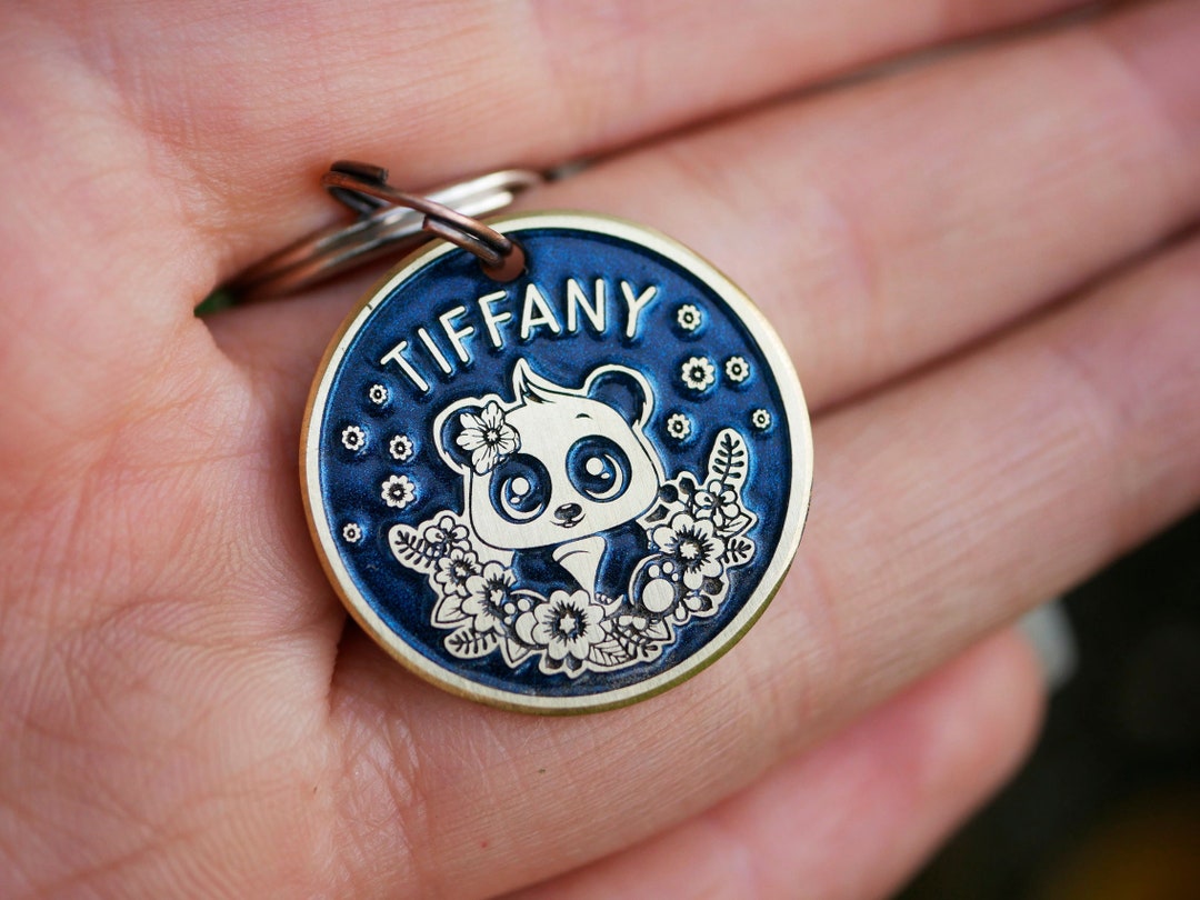 Cute Panda Floral Dog Tag, Tropical Flower Pet Id Tag, Custom Cat Name ...