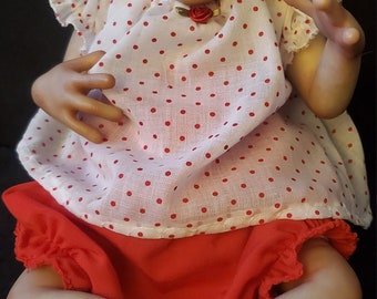 White with red polka dots blouse and bloomer set