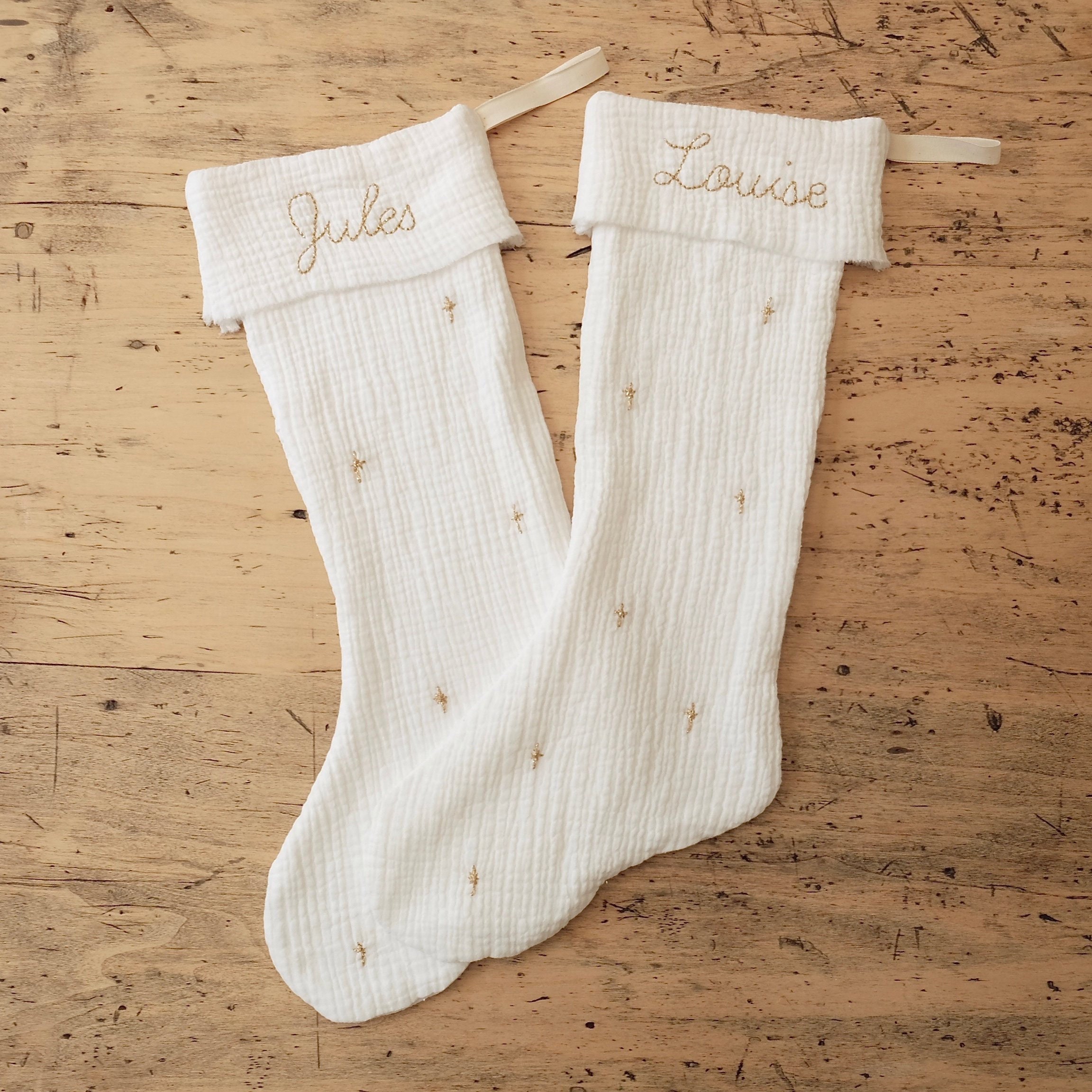 Chaussette de Noël en Double Gaze Coton Brodée Main