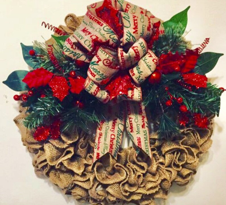 Holiday Wreath Burlap Holiday Wreath Holiday Door Decor Etsy