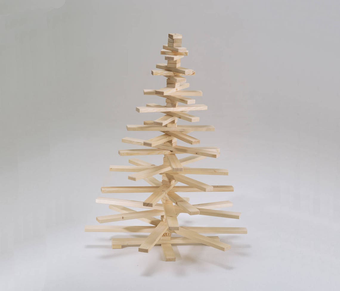 Albero di Natale in legno fatto a mano naturale 100 cm immagine 1