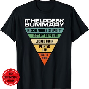 IT Helpdesk Summary Technical Support Computer Help Desk T-Shirt, Funny I.T. Guy Shirt, IT Tech Gift, Information Technology Shirt