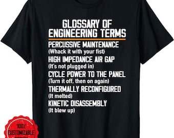 Ordlista med ingenjörstermer Roliga ingenjörsdefinitioner T-shirt, ingenjörströja, ingenjörsgåva, ingenjörsstudent