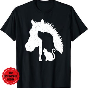 Cute Horse Dog Cat Lover Tee Women Mother&#39;s Day T-Shirt, Gift for Animal Lover, Farmer Gift, Animal Lover Shirt, Horse Dog Cat Shirt