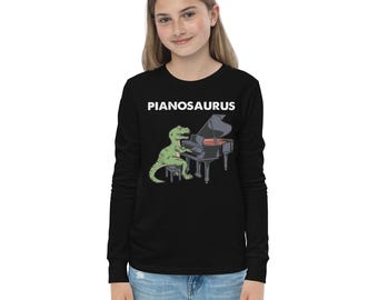 Pianosaurus Piano Tyrannosaurus Rex - Trex Dinosaur Pianist Youth long sleeve tee