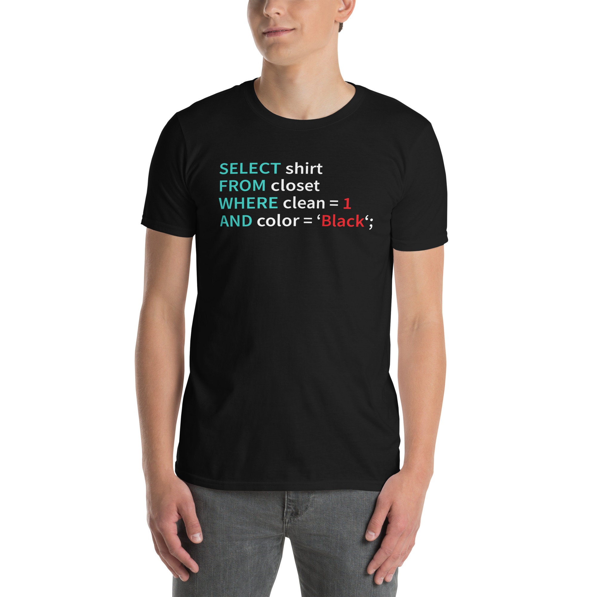 Select Shirt From Closet Where Clean and Color Black T-shirt