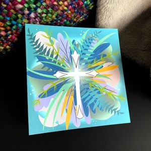 Carte de voeux croix et feuilles - carte chrétienne - carte de voeux - foi - tableau - carte d'ordination - ami - prêtre - carte de diacre - Pâques