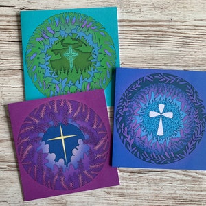 Conjunto de 3 tarjetas enfocadas en la cruz - Tarjeta de ordenación - Tarjeta de felicitación - Fe - Pintura- Tarjeta de ordenación - amigo - Sacerdote - Tarjeta de diácono - Pascua