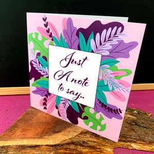 Just a Note To Say Greeting Card - Carte d’appréciation - Carte de voeux - Feuilles roses - Peinture - Carte de remerciement - Ami - Mignon - Je t’aime