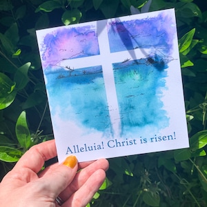 Christ is Risen Easter Card - Christian Card - Carte de vœux - Nature - Peinture - Célébration - ami - Mignon - Je t’aime - Allelulia