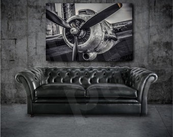 Lancaster Bomber Propeller Black and White Canvas Art Poster Print Wall Decor
