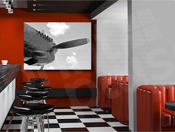 Lancaster Bomber Propeller Black and White Canvas Art Poster Print Wall Decor
