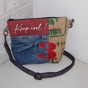 Sac à main PERSONNALISABLE en jean recyclé et toile de jute chiffre