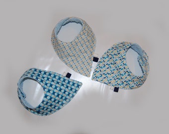 Lot de trois Bavoirs bébé bandana, en tissu scandinave bleu, idéal cadeau naissance