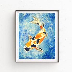 Koi Printable Art | Watercolor Koi Print | Instant Download | Seaside Home Decor | Koi Fish Print | Wall Art | Calico Koi Print