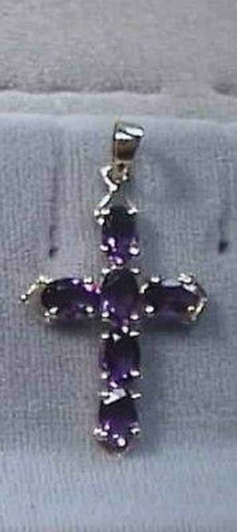 Amethyst Cross 14k Yellow 6 nice Gems 3 carats total 6x4mm Ovals gems