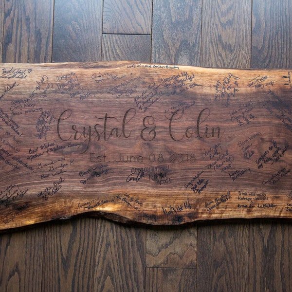 Live Edge Wedding Guestbook Alternative | Engraved Live Edge Wood Guest book | Rustic Wedding Guestbook | Wedding Sign |