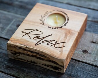 Engraved Live Edge Candles and Candle Holder