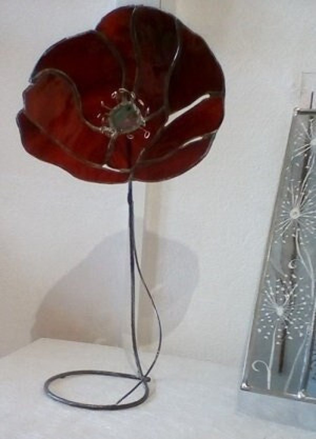 Poppy Stained Glass on Brass Rod - Etsy