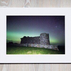 Northern Lights Photo | Aurora Borealis Print | Muness Castle | Unst Shetland Scotland | Scottish Castle | Mounted Photographic Print White