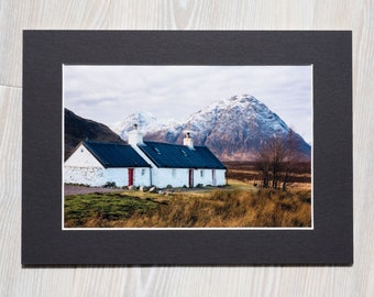 Blackrock Cottage Glen Coe Photo | Scottish Highlands Landscape Print | Scotland Scenery Photograph | Mounted Photographic Print Black