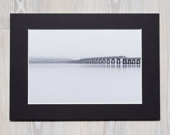 Dundee Photograph | Tay Bridge Print | Scottish Railway Train | Black & White Photography | Fife Scotland | Mounted Photographic Print Black