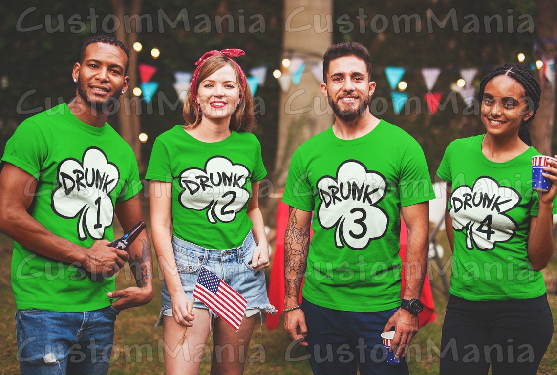 Men's St Patrick's Day T-Shirt - 'Drunk 1-6' Shamrock Print, Irish Green, 50/50 Cotton Polyester - View #4