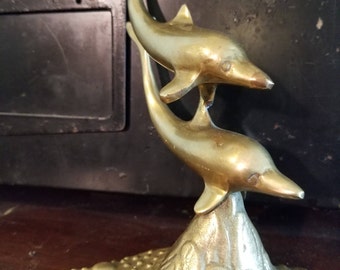 Vintage Pair Brass Dolphins