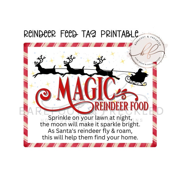 PDF PRINTABLE- Magic Reindeer Food Tag, Christmas Eve Reindeer Food Printable