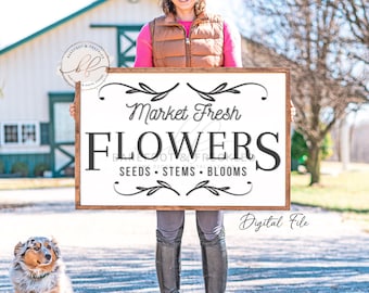 SVG/PNG- Flower Market Sign Quote, Decorative Border, Fresh Flowers, Fresh Flower Market Farmhouse Quote, Spring Sign Design
