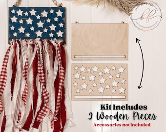 Wooden Rag Flag Cut Out, 4th of July Craft Kit, Flag Kit, Wood Craft, Craft Wood Cutout