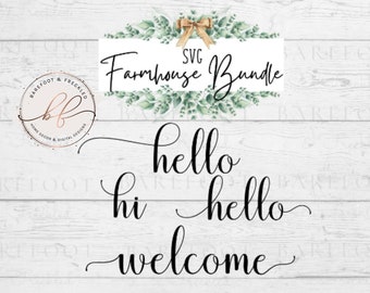 Paquete de granja de 4 piezas SVG, hola, hola y percha para puerta de bienvenida/letrero de granja SVG