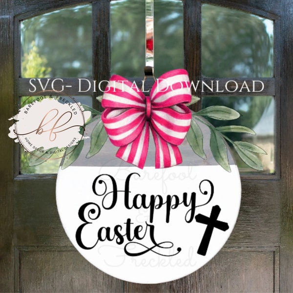 Happy Easter Door Hanger SVG, Easter and Cross svg, Easter svg