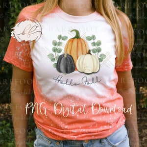 Hello Fall with Kürbis Trio PNG Design für Sublimation Tshirts/Tumbler