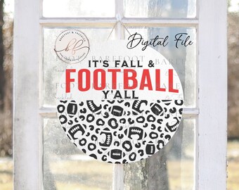 SVG/PNG-It's Fall and Football Yall Door Hanger with Leopard Print Design, Fall, Football season, Fall Decor, Cricut File