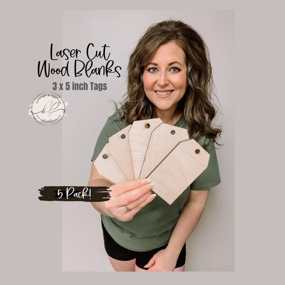Pack of 5 Laser Cut Wooden Tag Blanks, 3x5 inch Wooden Tags, Craft Wood Blanks, Tag Blanks, Craft Tags, Tag Cutouts