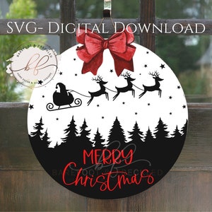 SVG- Merry Christmas Santa Flying Night time/Christmas Night Scene Door Hanger svg