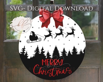 SVG- Merry Christmas Santa Flying Night time/Christmas Night Scene Door Hanger svg