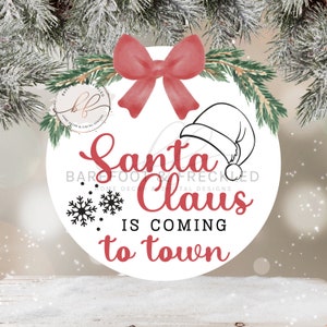 SVG/PNG- Santa Claus is coming to town Door Hanger Design, Santa Hat, Snowflakes, Christmas Door Hanger Quote
