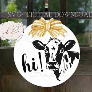 SVG- Hi Cow Head Door Hanger SVG, Door Hanger Digital Download, Hi Door Hanger svg