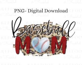 Baseball Mom z lampartem PNG Design na koszulkę sublimacyjną, Baseball PNG