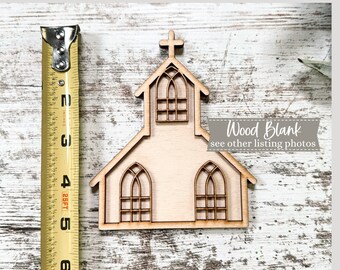 Wooden Laser cut 5 inch Church, Wood Craft Blank, Chapel Wood Blank