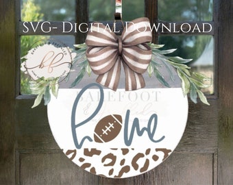 SVG- Home with Football Letter O and Leopard Print Door Hanger SVG, Fall Football, Door Hanger SVG