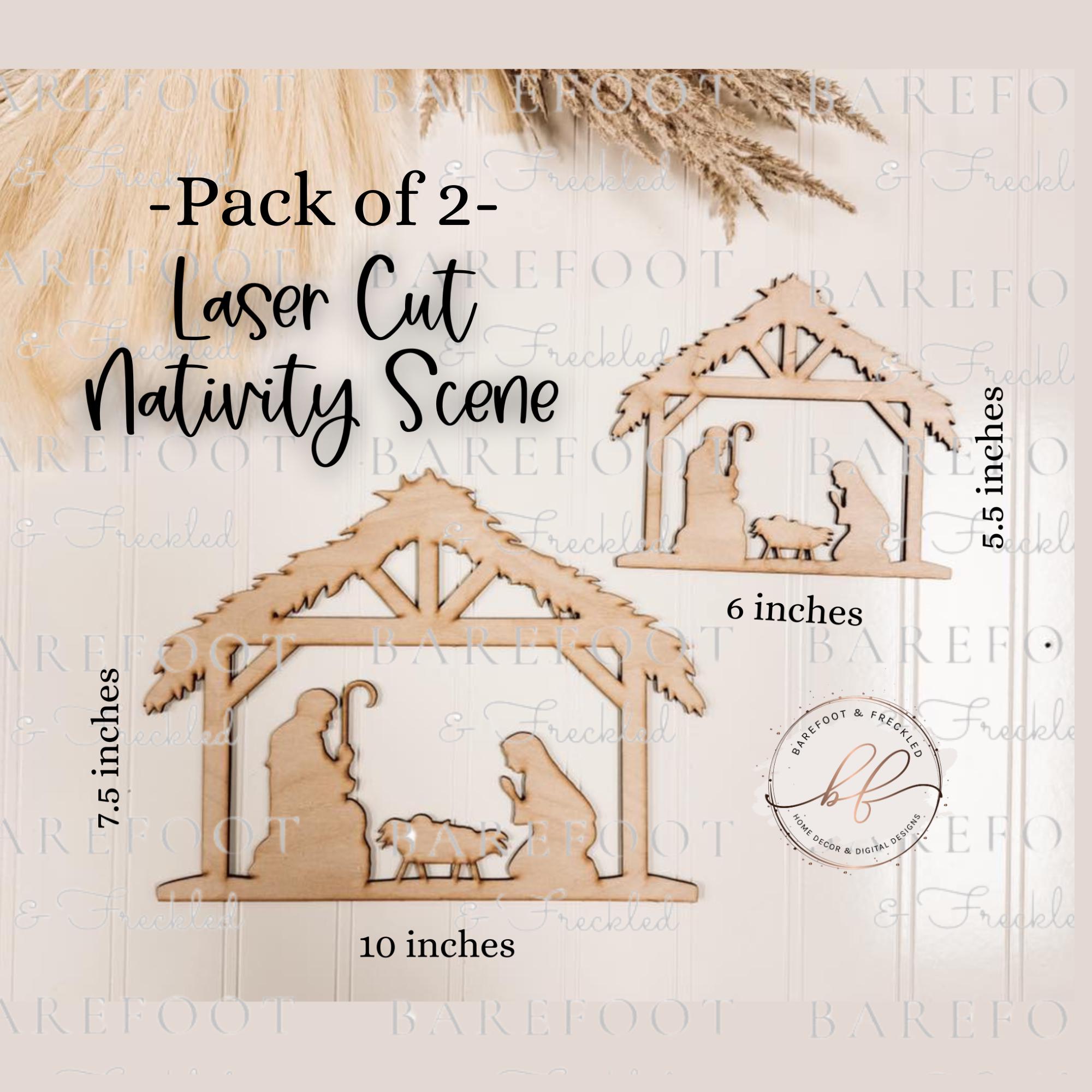 Laser Cut Pack of 2 Manger/Nativity Scene Wood Blanks, Christmas Wood Blank, Unfinished Wood Cutout, Craft Wood Blank, Manger Wood Kit
