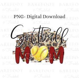 Softball Mom with Leopard PNG, Softball Mom Tshirt PNG Design for Sublimation