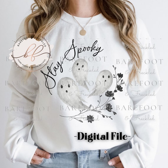 PNG- Stay Spooky Halloween Tshirt Design, Cute Ghosts, Halloween Floral, Ghost Tee PNG, Halloween File