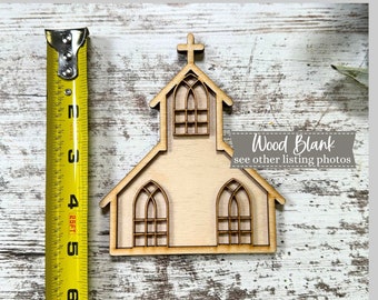 Wooden Laser cut 5 inch Church, Wood Craft Blank, Chapel Wood Blank