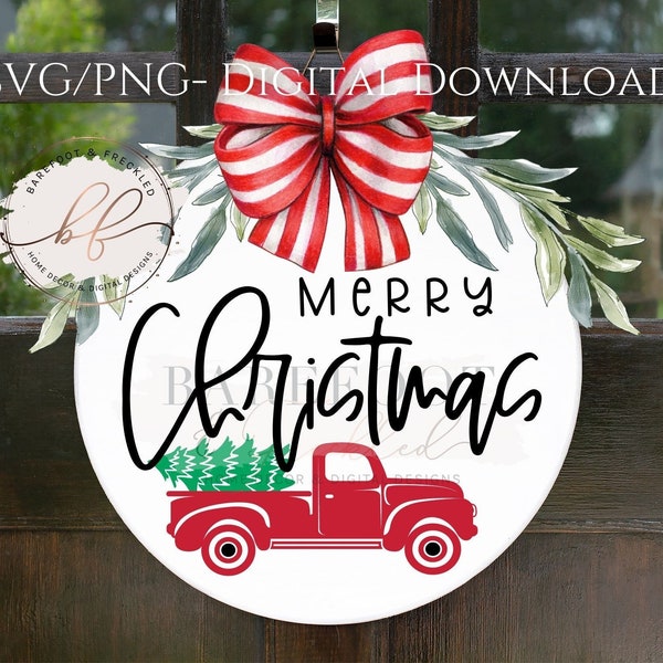 SVG/PNG- Merry Christmas with Vintage Truck and Christmas Tree Door Hanger design