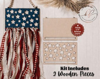 Wooden 2 Piece Rag Flag Cut Out, 4th of July Craft Kit, Flag Kit, Wood Craft, Craft Wood Cutout